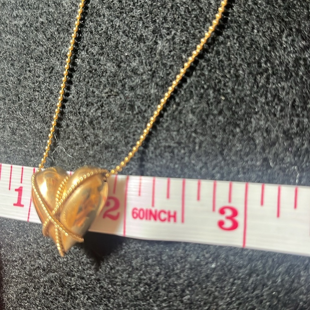 14K Puffed Gold Heart Necklace on Beaded 
Chain - Picture 6 of 6